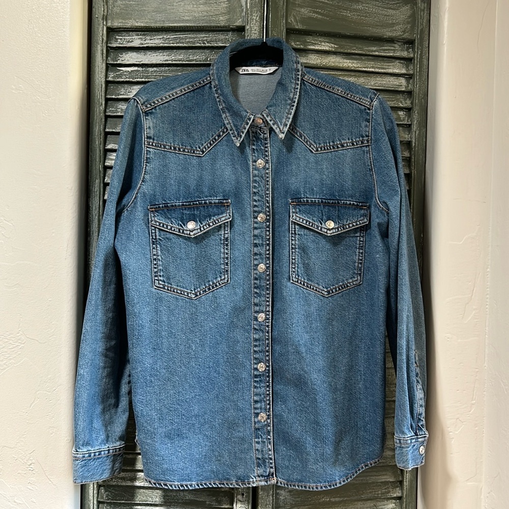 Zara Blue Denim Button Down Shirt